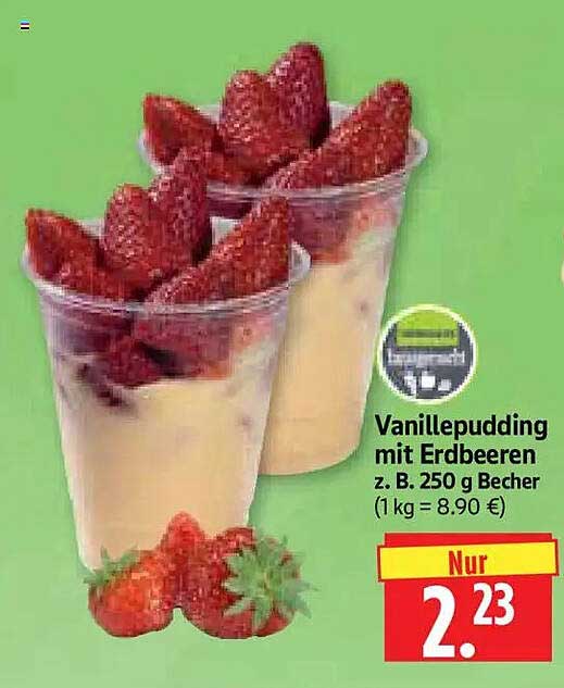 Vanillepudding mit Erdbeeren z. B. 250 g Becher