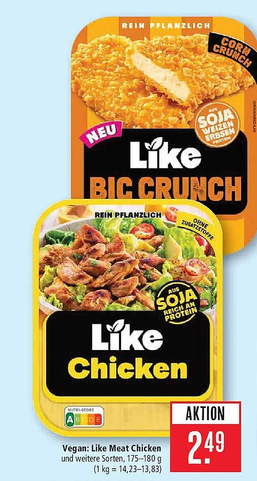 Vegan: Like Meat Chicken und weitere Sorten, 175–180 g (1 kg = 14,23–13,83)