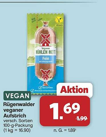VEGAN Rügenwalder veganer Aufstrich versch. Sorten 100-g-Packung (1 kg = 16.90)