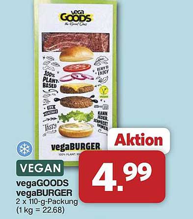 VEGAN vegaGOODS vegaBURGER 2 x 110-g-Packung (1 kg = 22.68)
