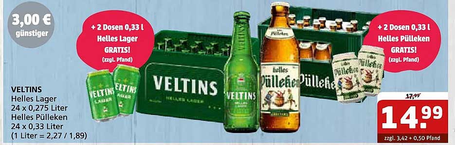 Veltins Helles Lager 24 x 0,275 Liter Helles Pülleken 24 x 0,33 Liter