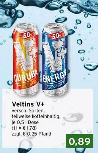 Veltins V+ versch. Sorten, teilweise koffeinhaltig, je 0,5 l Dose (1 l = € 1.78) zzgl. € 0.25 Pfand