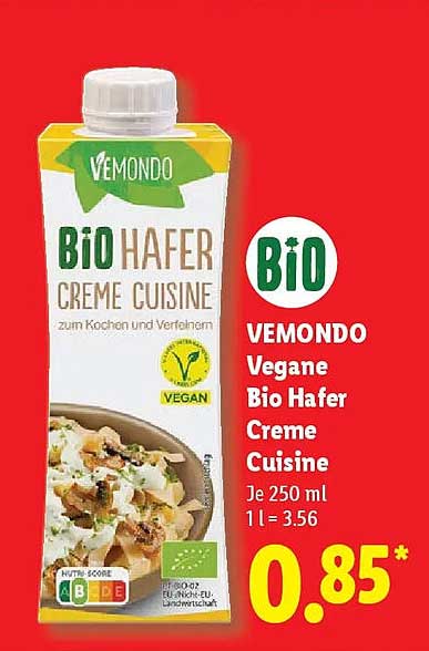 VEMONDO Vegane Bio Hafer Creme Cuisine