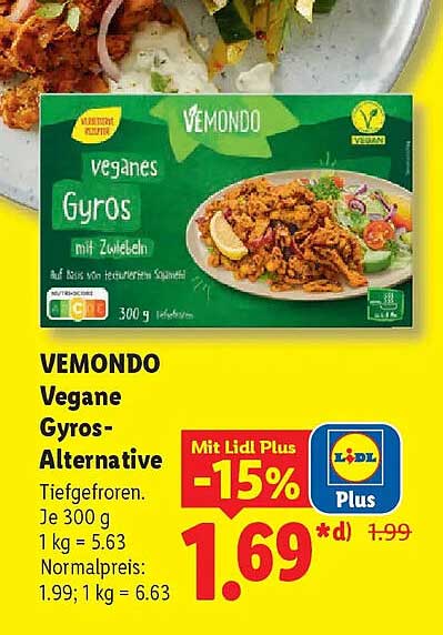 VEMONDO Vegane Gyros-Alternative Tiefgefroren, Je 300 g