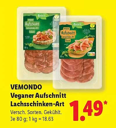 VEMONDO Veganer Aufschnitt Lachsschinken-Art