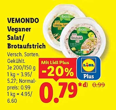 VEMONDO Veganer Salat/Brotaufstrich Versch. Sorten. Gekühlt. Je 200/150 g