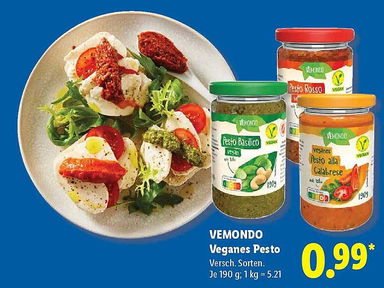 VEMONDО Veganes Pesto Versch. Sorten. Je 190 g; 1 kg = 5.21
