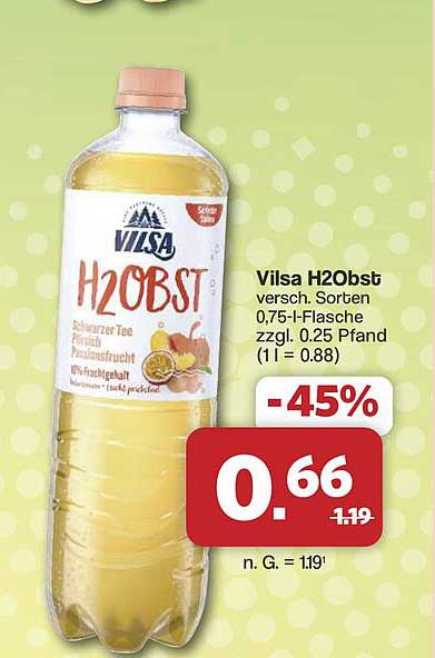 Vilsa H2Obst versch. Sorten 0,75-l-Flasche zzgl. 0.25 Pfand (1 l = 0.88)