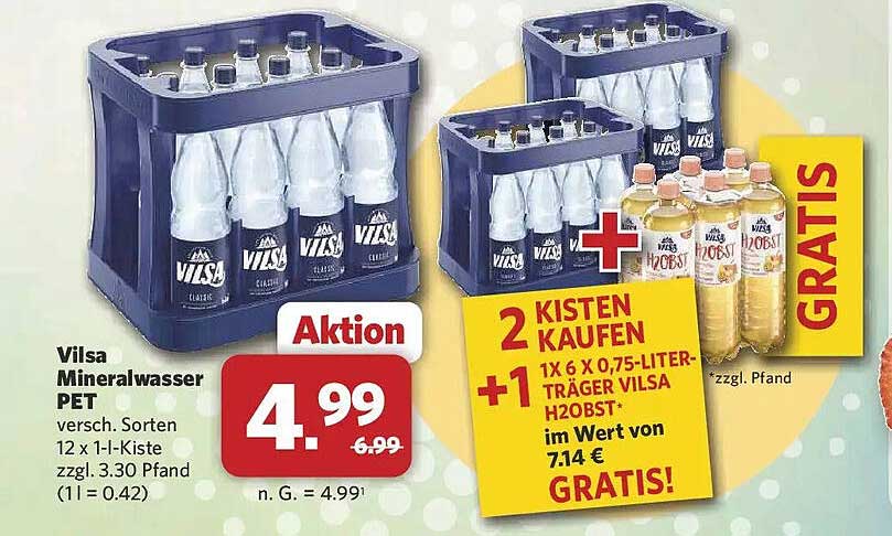 Vilsa Mineralwasser PET versch. Sorten 12 x 1-l-Kiste zzgl. 3.30 Pfand (1l = 0.42)