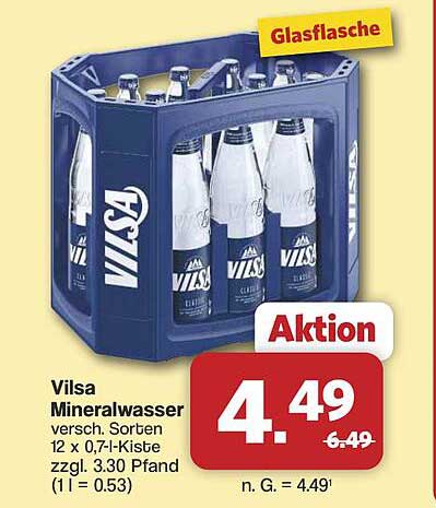 Visa Mineralwasser versch. Sorten 12 x 0,7l-Kiste zzgl. 3.30 Pfand (1 l = 0.53)