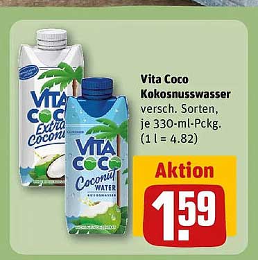 Vita Coco Kokosnusswasser versch. Sorten, je 330-ml-Pckg. (1 l = 4.82)
