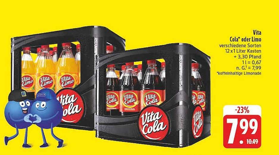Vita Cola® oder Limo verschiedene Sorten 12 x 1 Liter Kasten + 3,30 Pfand