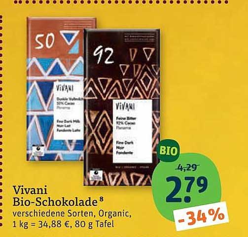 Vivani Bio-Schokolade 8 verschiedene Sorten, Organic, 1 kg = 34,88 €, 80 g Tafel