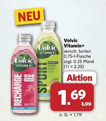 Volvic Vitamin+ versch. Sorten 0,75-l-Flasche zzgl. 0.25 Pfand (1 l = 2.25)