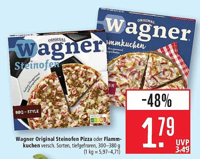 Wagner Original Steinofen Pizza oder Flammkuchen versch. Sorten, tiefgefroren, 300–380 g (1 kg = 5,97–4,71)