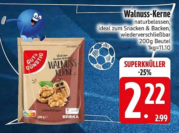 Walnuss-Kerne naturbelassen, ideal zum Snacken & Backen, wiederverschließbar 200g Beutel 1kg=11.10
