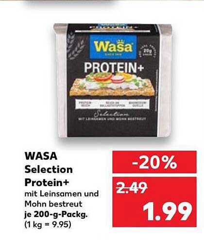 WASA Selection Protein+ mit Leinsamen und Mohn bestreut je 200-g-Packg. (1 kg = 9.95)