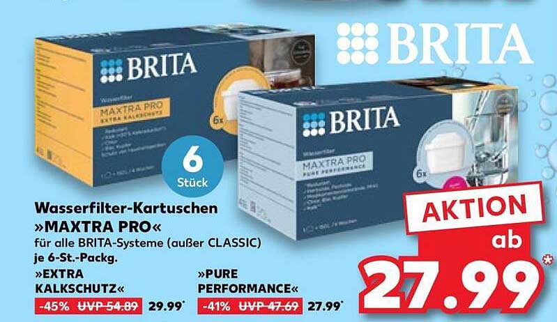 Wasserfilter-Kartuschen »MAXTRA PRO« für alle BRITA-Systeme (außer CLASSIC) je 6-St.-Pack. »EXTRA KALK SCHUTZ« »PURE PERFORMANCE«