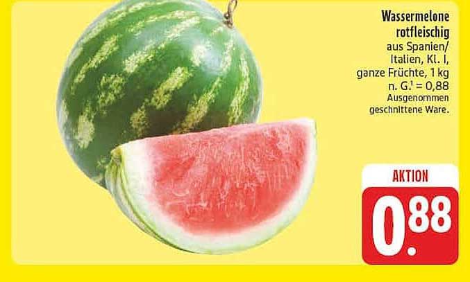 Wassermelone rotfleischig aus Spanien/Italien, Kl. I, ganze Früchte, 1 kg