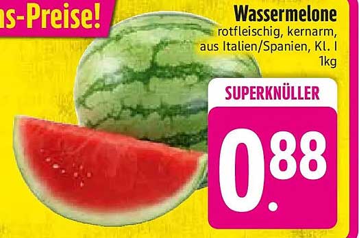 Wassermelone rotfleischig, kernarm, aus Italien/Spanien, Kl. I 1kg