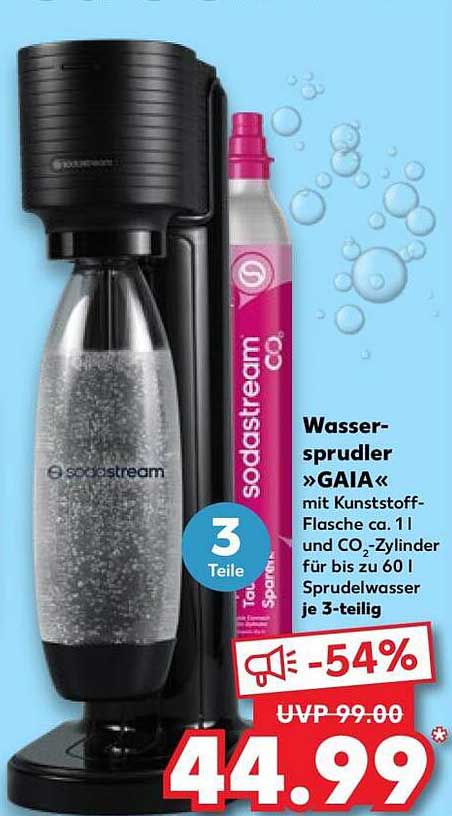 Wassersprudler »GAIA« mit Kunststoff-Flasche ca. 1 l und CO₂-Zylinder für bis zu 60 l Sprudelwasser je 3-teilig