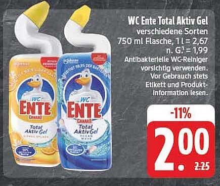 WC Ente Total Aktiv Gel verschiedene Sorten 750 ml Flasche, 1 l = 2,67 bzw. 1,99