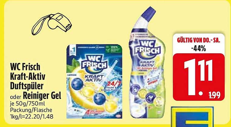 WC Frisch Kraft-Aktiv Duftspüler oder Reiniger Gel je 50g/750ml Packung/Flasche 1kg/l=22.20/1.48