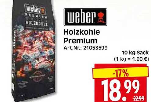 weber Holzkohle Premium Art.Nr.: 21053599 10 kg Sack (1 kg = 1.90 €)