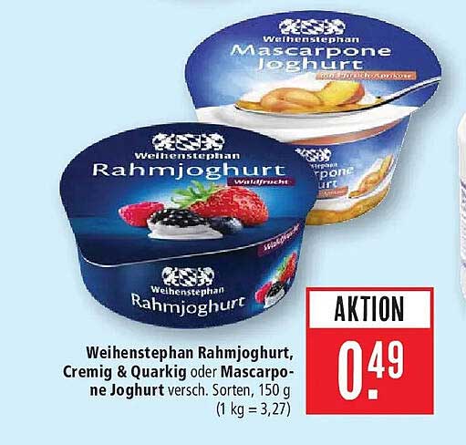 Weihenstephan Rahmjoghurt, Cremig & Quarkig oder Mascarpone Joghurt versch. Sorten, 150 g (1 kg = 3,27)