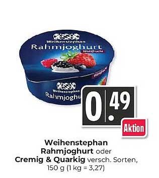 Weihenstephan Rahmjoghurt oder Cremig & Quarkig versch. Sorten, 150 g (1 kg = 3,27)