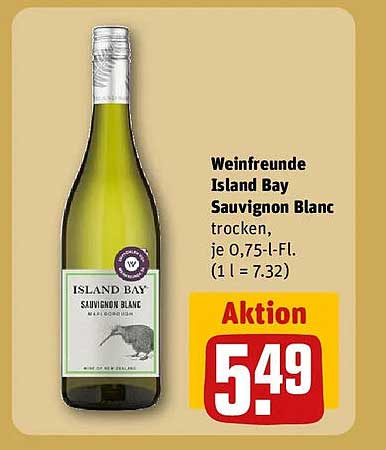 Weinfreunde Island Bay Sauvignon Blanc trocken, je 0,75-l-Fl. (1 l = 7.32)