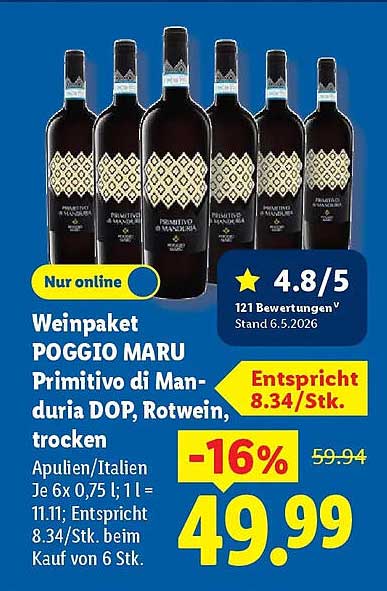 Weinpaket POGGIO MARU Primitivo di Manduria DOP, Rotwein, trocken