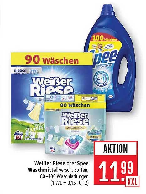 Weißer Riese oder Spee Waschmittel versch. Sorten, 80–100 Waschladungen