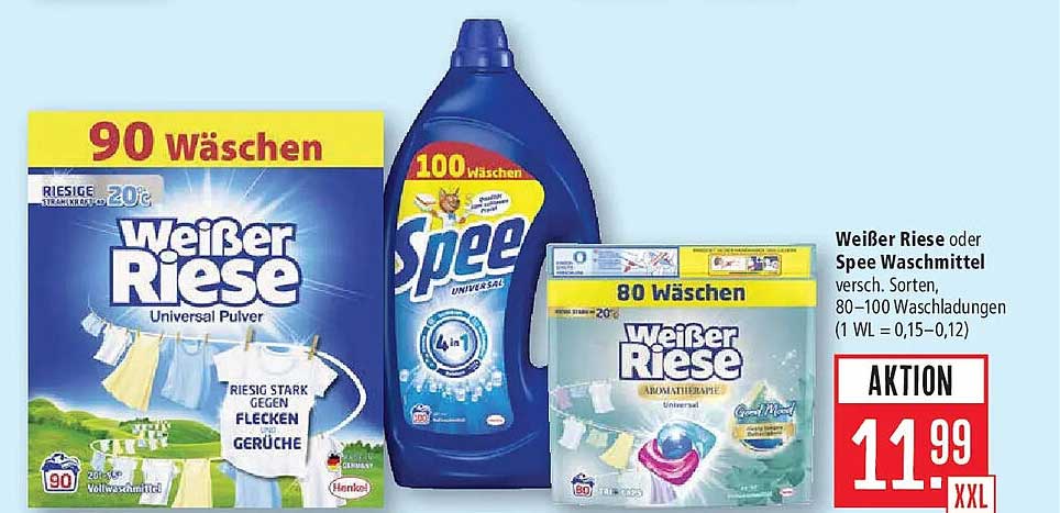 Weißer Riese oder Spee Waschmittel versch. Sorten, 80–100 Waschladungen