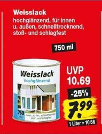 Weisslack hochglänzend, für innen u. außen, schnelltrocknend, stoß- und schlagfest