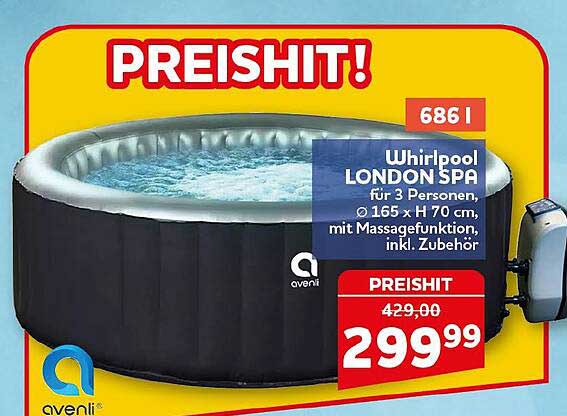 Whirlpool LONDON SPA für 3 Personen, Ø 165 x H 70 cm, mit Massagfunktion, inkl. Zubehör