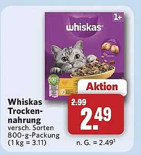 Whiskas Trocken-nahrung versch. Sorten 800-g-Packung (1 kg = 3.11)