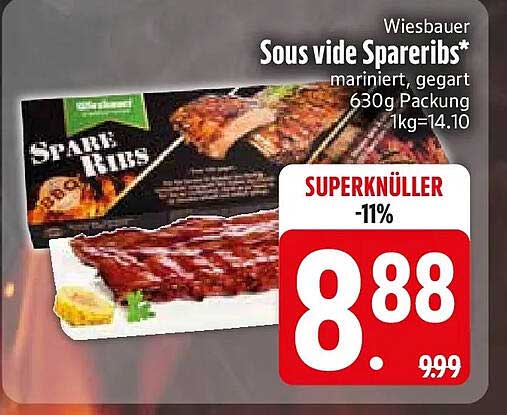 Wiesbauer Sous vide Spareribs* mariniert, gegart 630g Packung 1kg=14.10