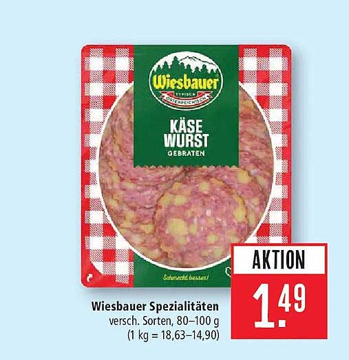 Wiesbauer Spezialitäten versch. Sorten, 80–100 g (1 kg = 18,63–14,90)
