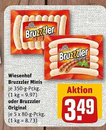 Wiesenhof Bruzzler Minis je 350-g-Packg. (1 kg = 9.97) oder Bruzzler Original je 5 x 80-g-Packg. (1 kg = 8.73)