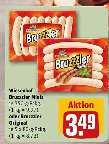 Wiesenhof Bruzzler Minis je 350-g-Pckg. (1 kg = 9.97) oder Bruzzler Original je 5 x 80-g-Pckg. (1 kg = 8.73)
