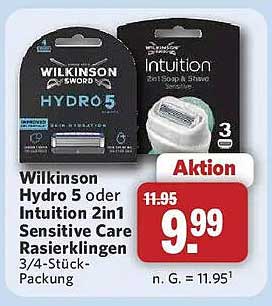 Wilkinson Hydro 5 oder Intuition 2in1 Sensitive Care Rasierklingen 3/4-Stück-Packung