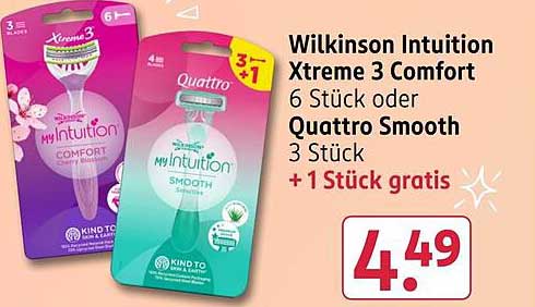 Wilkinson Intuition Xtreme 3 Comfort 6 Stück oder Quattro Smooth 3 Stück + 1 Stück gratis