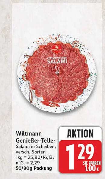 Wiltmann Genießer-Teller Salami in Scheiben, versch. Sorten 50/80g Packung