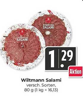 Wiltmann Salami versch. Sorten, 80 g (1 kg = 16,13)