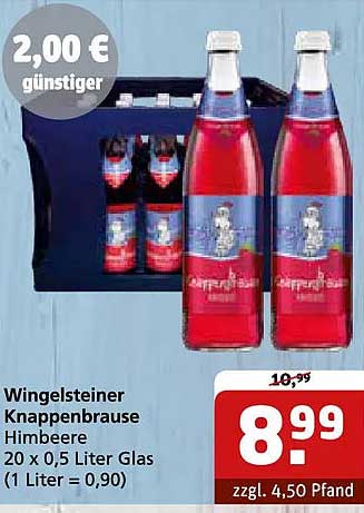 Wingelsteiner Knappenbrause Himbeere 20 x 0,5 Liter Glas (1 Liter = 0,90)
