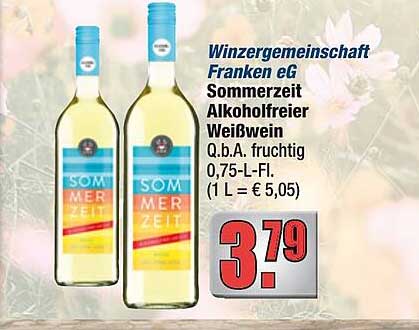 Winzergemeinschaft Franken eG Sommerzeit Alkoholfreier Weißwein Q.b.A. fruchtig 0,75-L-Fl. (1 L = € 5,05)