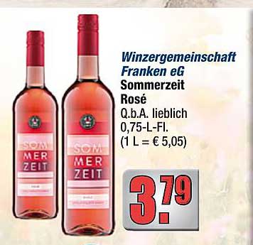 Winzergemeinschaft Franken eG Sommerzeit Rosé Q.b.A. lieblich 0,75-L-Fl. (1 L = € 5,05)