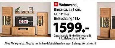 Wohnwand, Breite ca. 331 cm. Art.: 1411442 Beleuchtung 198,- Gesamtpreis für die Wohnwand B inkl. Beleuchtung 1797,-