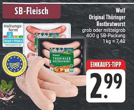 Wolf Original Thüringer Rostbratwurst grob oder mittelgrob 400 g SB-Packung